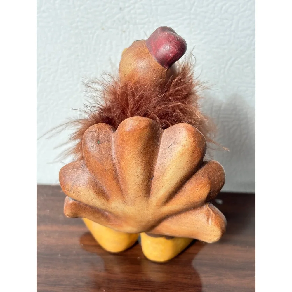 Vintage‎ Ceramic Turkey Figurine with Feather Collar Thanksgiving Decor Brown